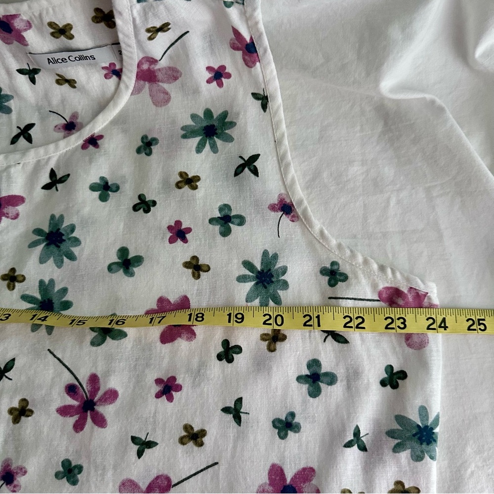 Alice Collins Floral White Linen Blend Sleeveless Shift Dress Cottagecore - Picture 11 of 12